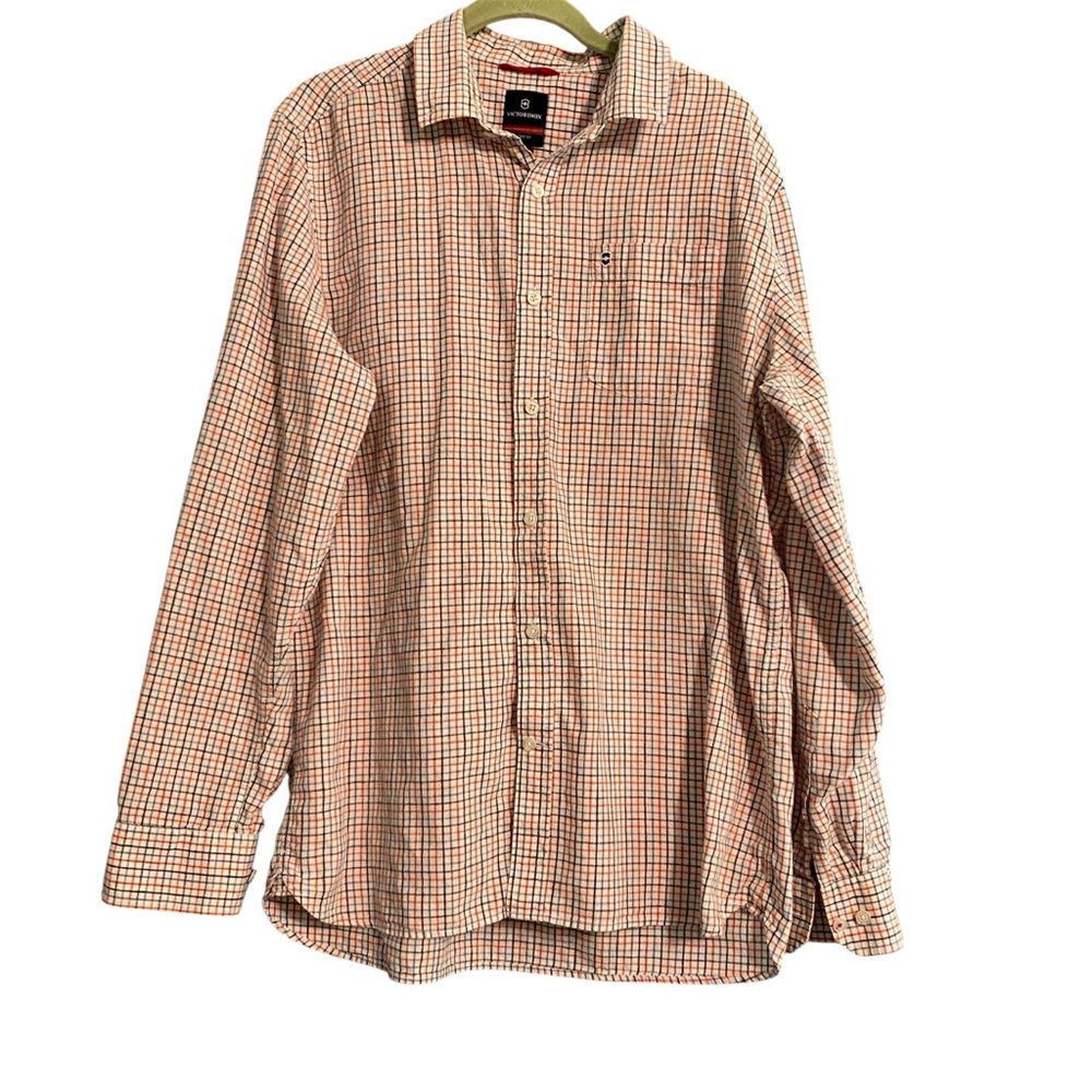 Victorinox Men's Red Blue Check Cotton Linen Long Sleeve Button Down Shirt Sz L